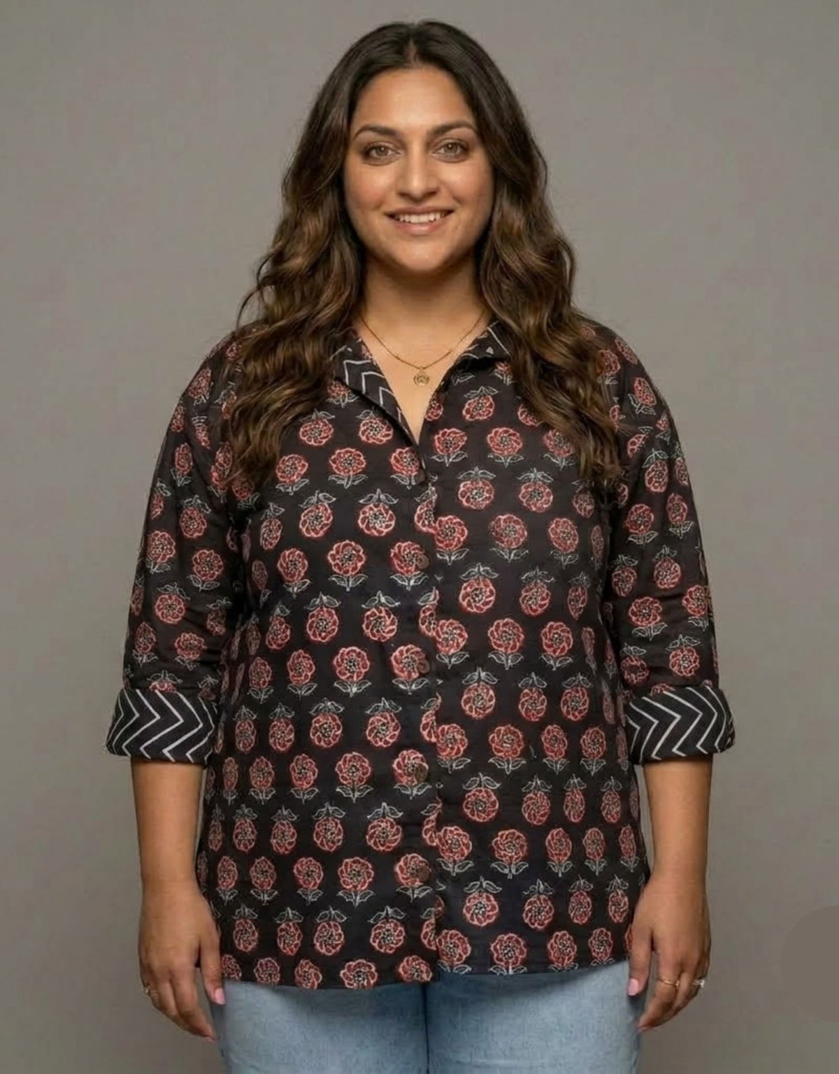 Black Gulmohar Cotton Oversized Shirt Without Pocket | Designed for Curves, Up to 6XL