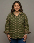 Bangalore Garden Butti Cotton Oversized Shirt Without Pocket | Designed for Curves, Up to 6XL