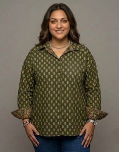 Bangalore Garden Butti Cotton Oversized Shirt Without Pocket | Designed for Curves, Up to 6XL