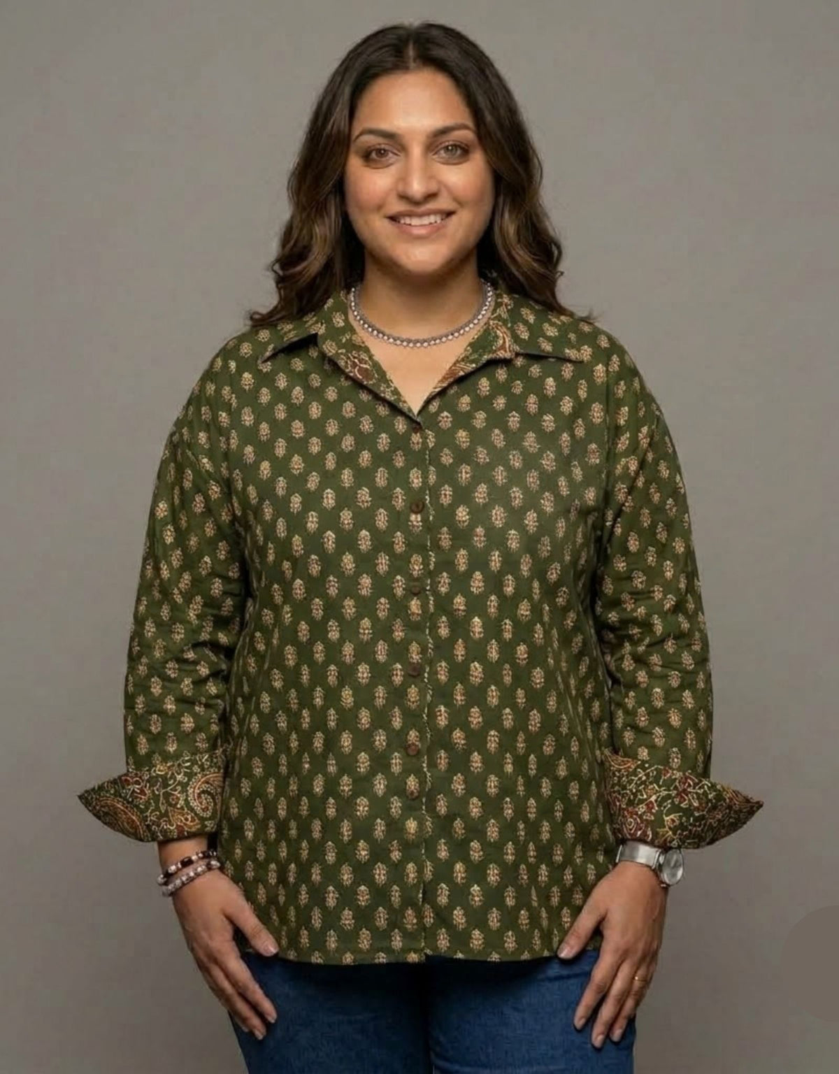 Bangalore Garden Butti Cotton Oversized Shirt Without Pocket | Designed for Curves, Up to 6XL