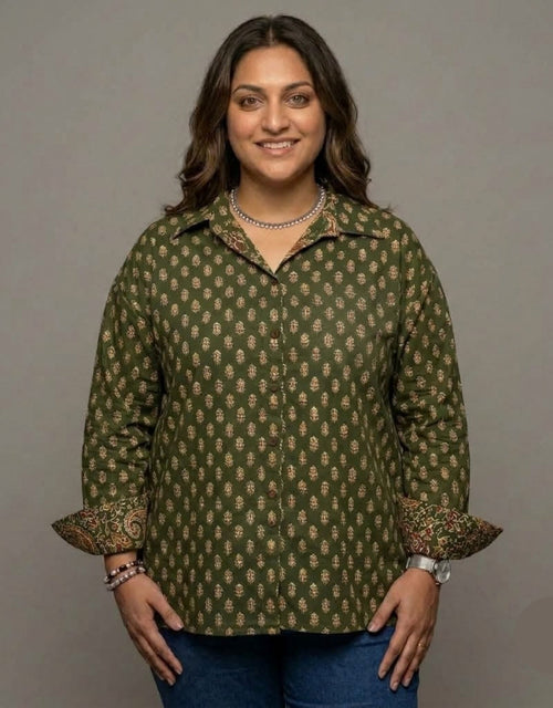 Bangalore Garden Butti Cotton Oversized Shirt Without Pocket | Designed for Curves, Up to 6XL
