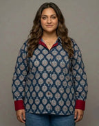 Ajarkh Patta Butti Cotton Oversized Shirt Without Pocket | Designed for Curves, Up to 6XL