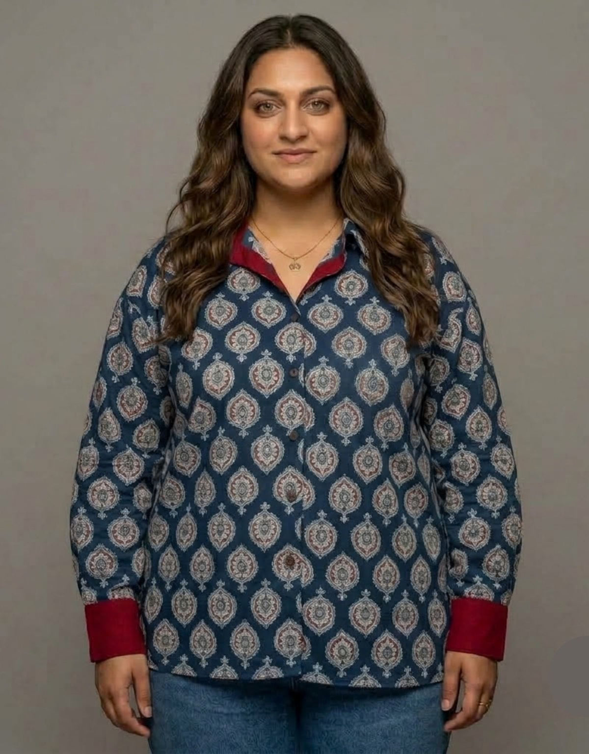 Ajarkh Patta Butti Cotton Oversized Shirt Without Pocket | Designed for Curves, Up to 6XL
