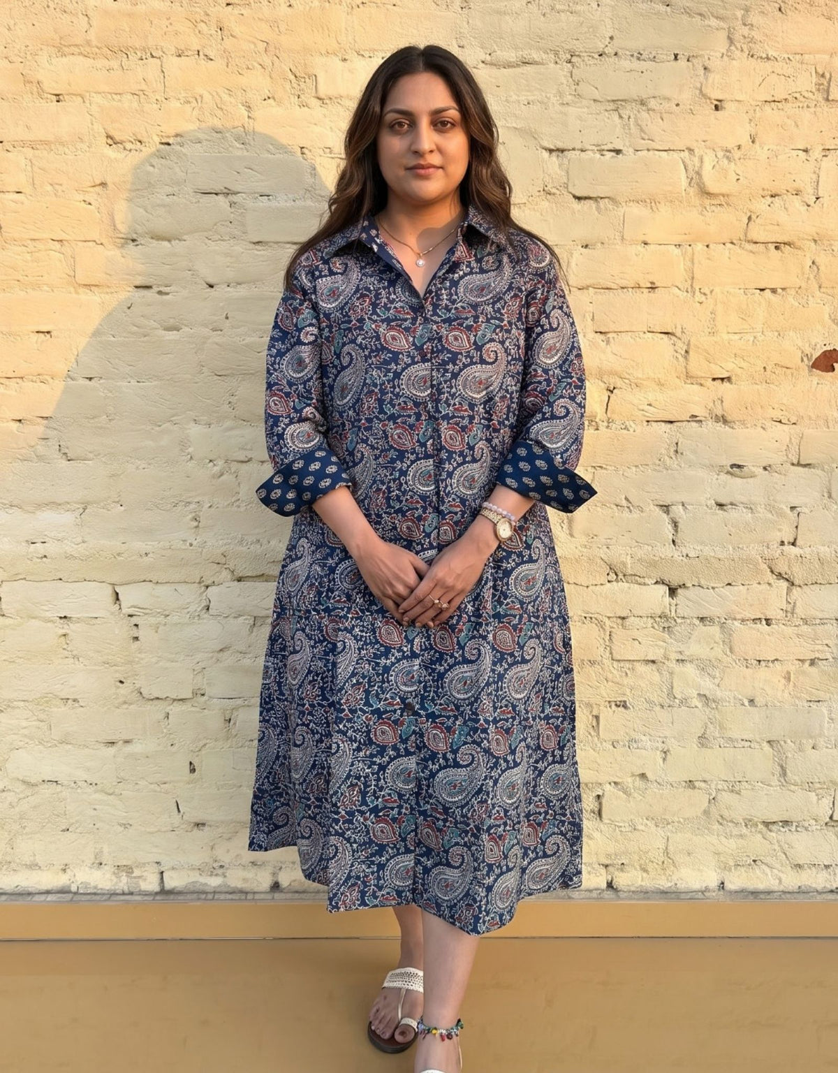 Indigo Paisley Cotton Regular Fit Dress | Designed for Curves, Up to 6XL