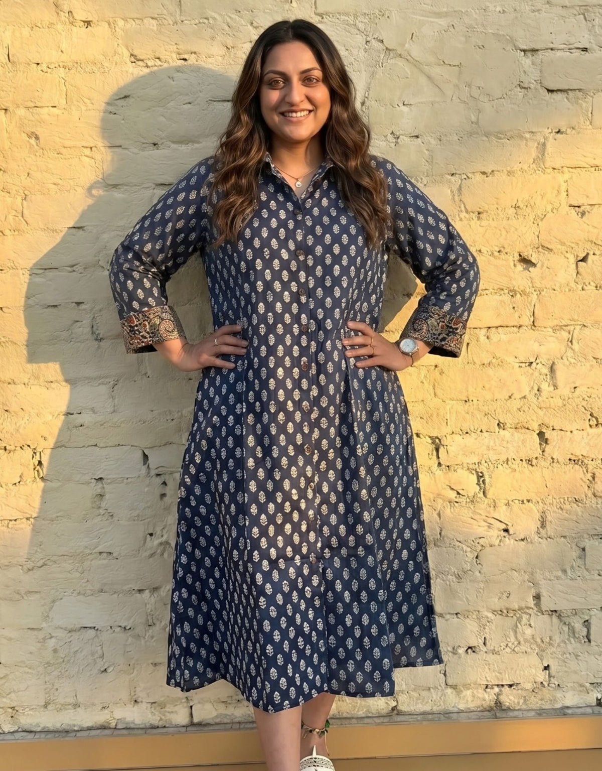 Indigo Butti Cotton Regular Fit Dress | Designed for Curves, Up to 6XL