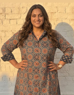 Ajarakh Mandala Cotton Regular Fit Dress | Designed for Curves, Up to 6XL