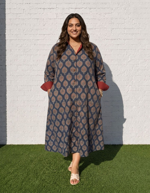 Ajarakh Patta Butti Cotton Regular Fit Dress | Designed for Curves, Up to 6XL