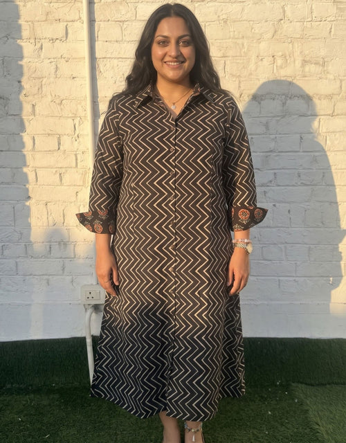 Black Zigzag Cotton Regular Fit Dress | Designed for Curves, Up to 6XL