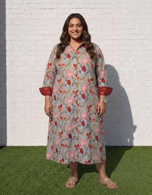 Lucknow Mugal Floral Cotton Regular Fit Dress | Designed for Curves, Up to 6XL