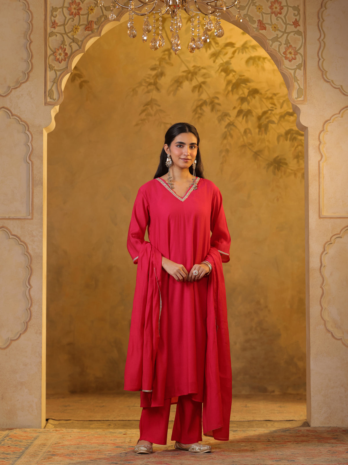 Festive MulChanderi Kurta Set with Dupatta - Raani