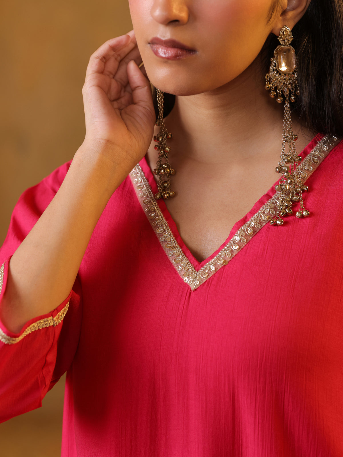 Festive MulChanderi Kurta Set with Dupatta - Raani
