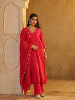 Festive MulChanderi Kurta Set with Dupatta - Raani