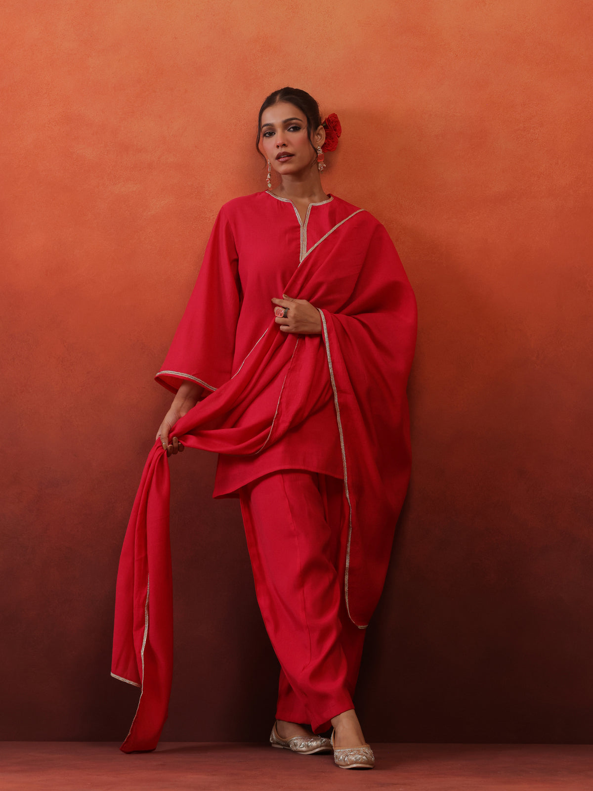 MulChanderi Short Kurta With Balloon Pant - Raani