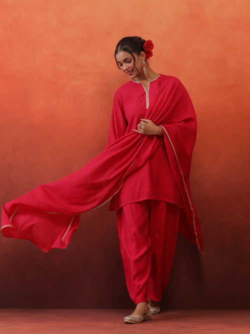 MulChanderi Short Kurta With Balloon Pant - Raani