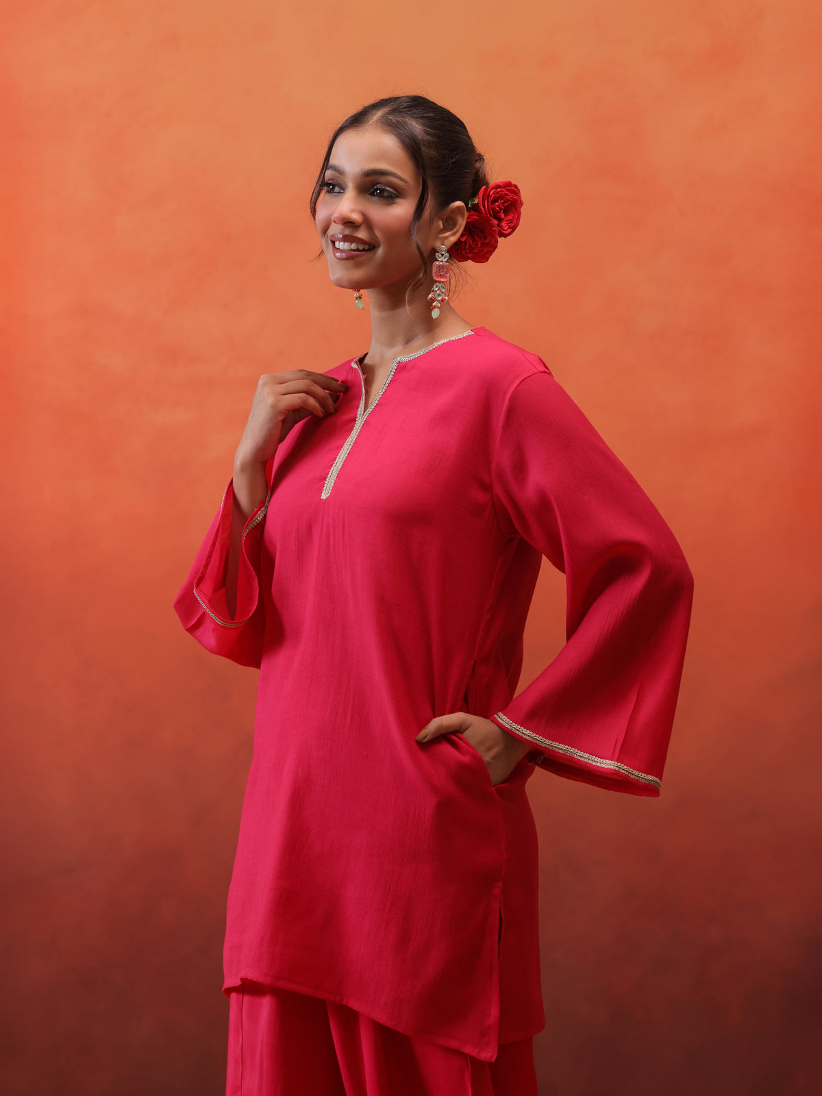 MulChanderi Short Kurta With Balloon Pant - Raani