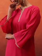 MulChanderi Short Kurta With Balloon Pant - Raani