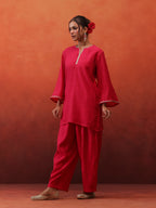 MulChanderi Short Kurta With Balloon Pant - Raani