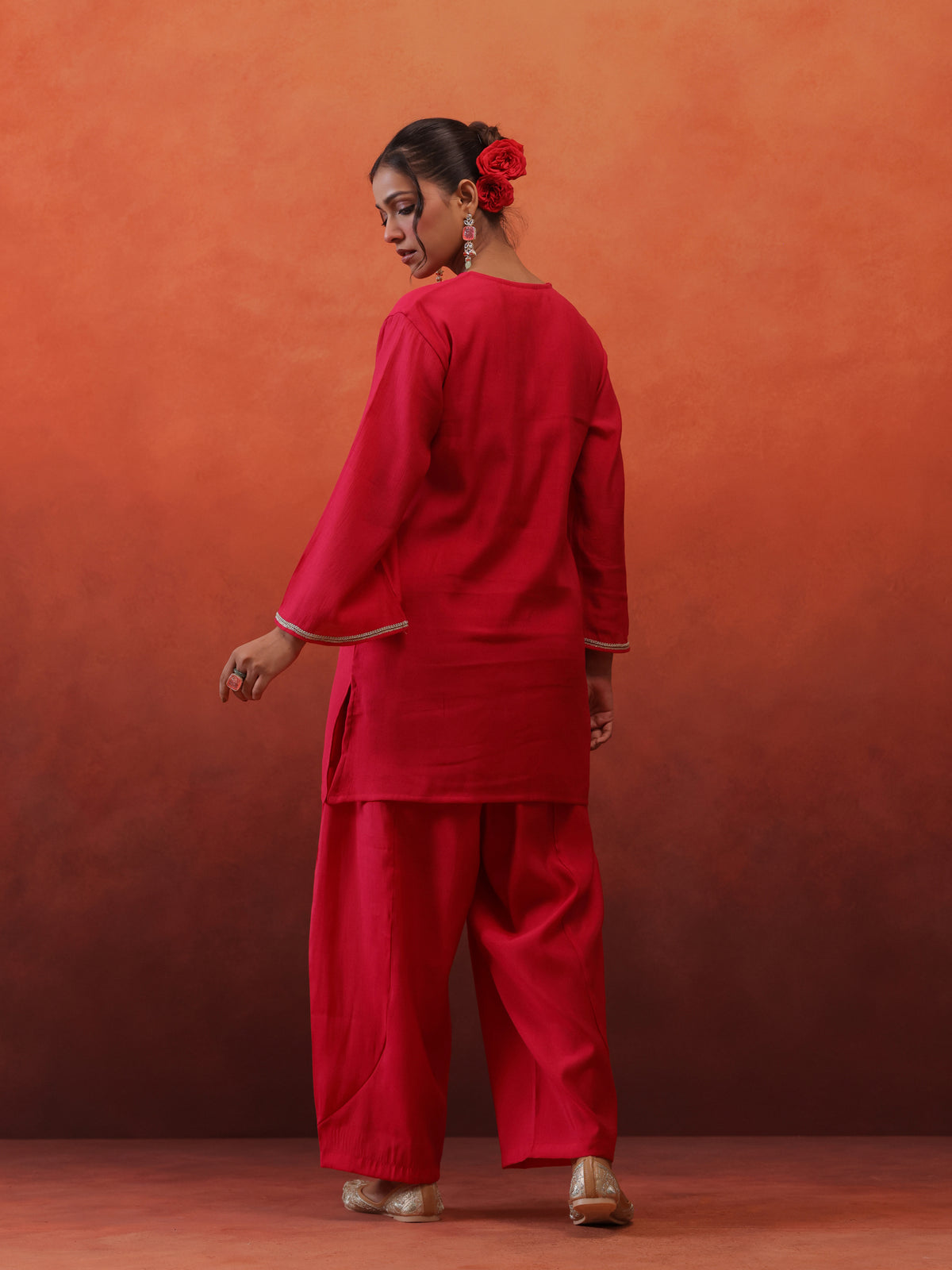 MulChanderi Short Kurta With Balloon Pant - Raani