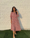Red Ajarakh Cotton Regular Fit Dress