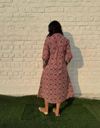 Red Ajarakh Cotton Regular Fit Dress