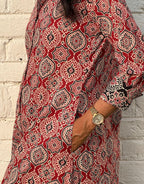 Red Ajarakh Cotton Regular Fit Dress