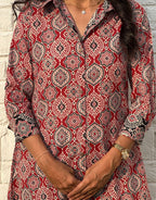 Red Ajarakh Cotton Regular Fit Dress