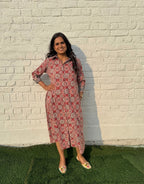 Red Ajarakh Cotton Regular Fit Dress