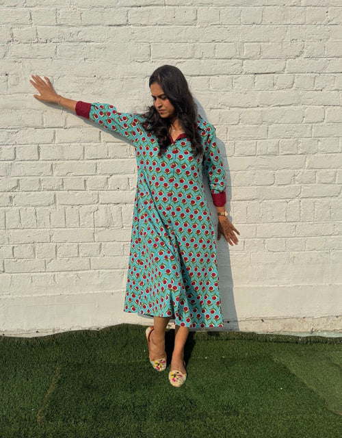Red Berry Butti Cotton Regular Fit Dress