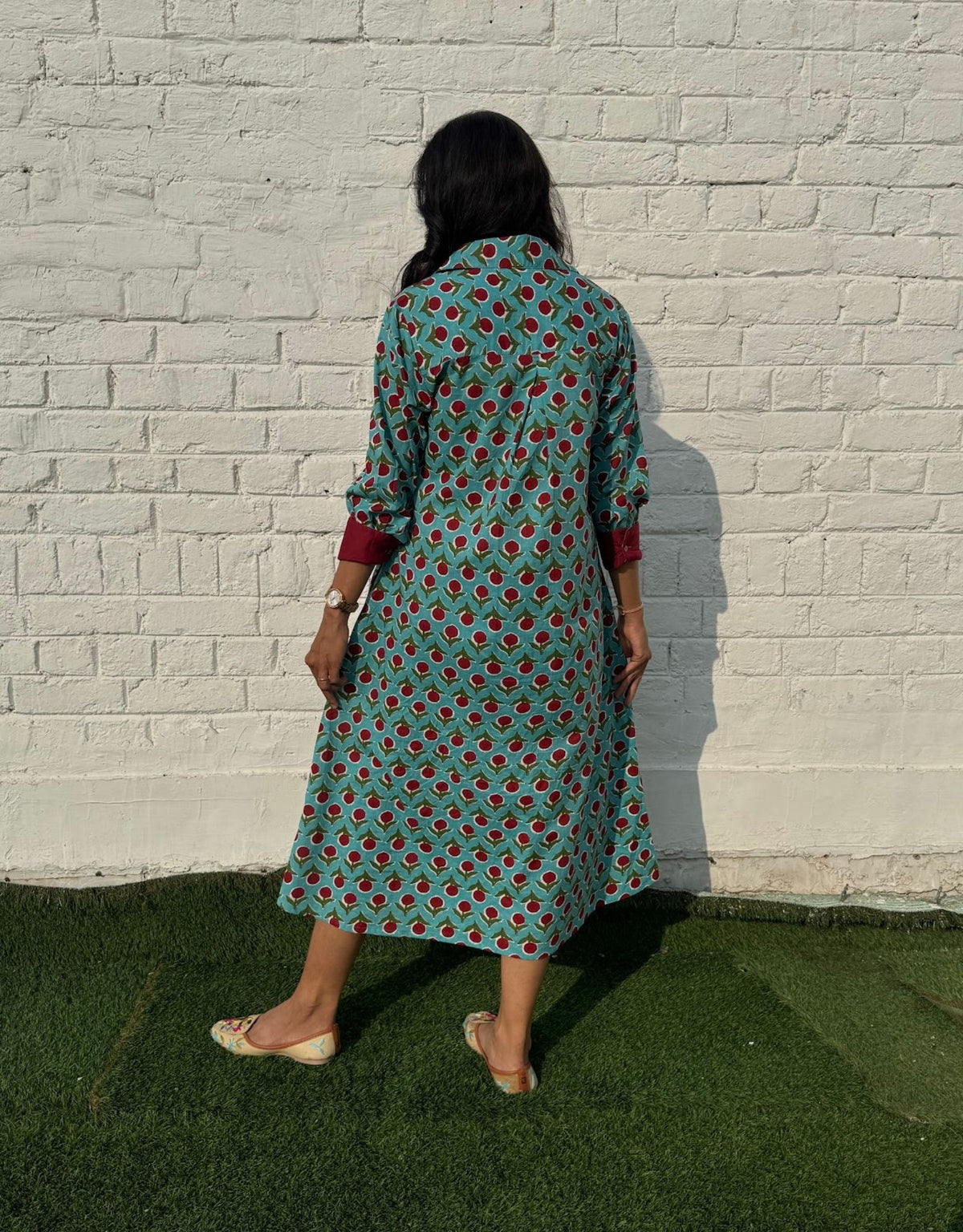 Red Berry Butti Cotton Regular Fit Dress