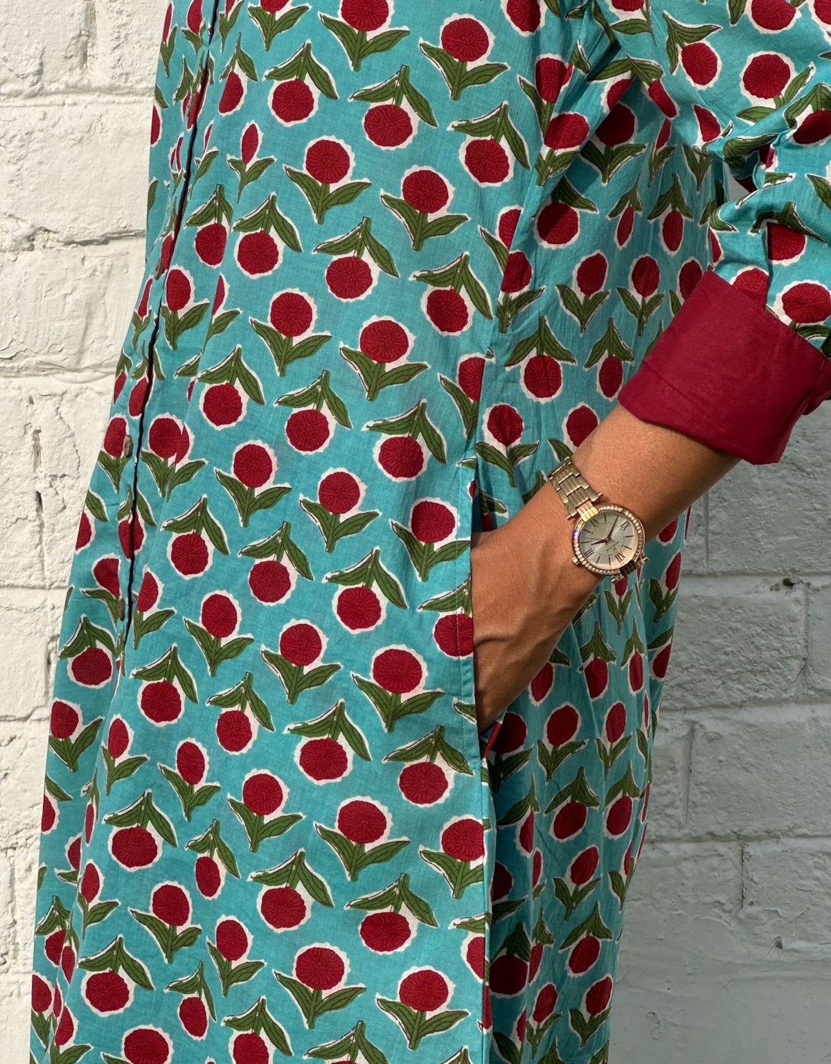 Red Berry Butti Cotton Regular Fit Dress