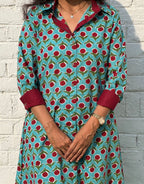 Red Berry Butti Cotton Regular Fit Dress