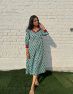 Red Berry Butti Cotton Regular Fit Dress