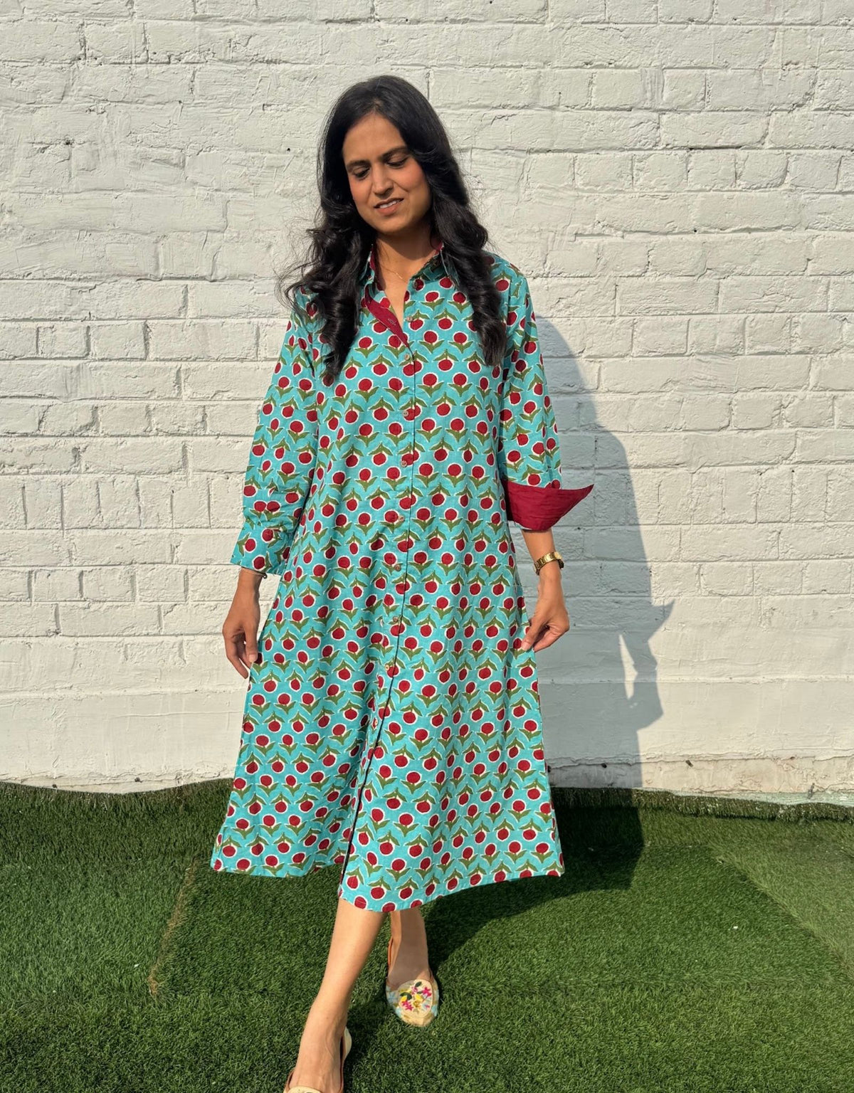 Red Berry Butti Cotton Regular Fit Dress