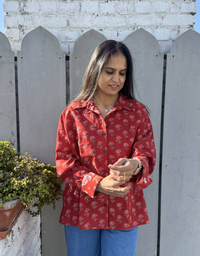 Red Gulmohar Cotton Oversized Shirt Without Pocket