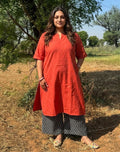 Rust-Black Culotte Cotton Flex Co-Ord Set | Designed for Curves, Up to 6XL