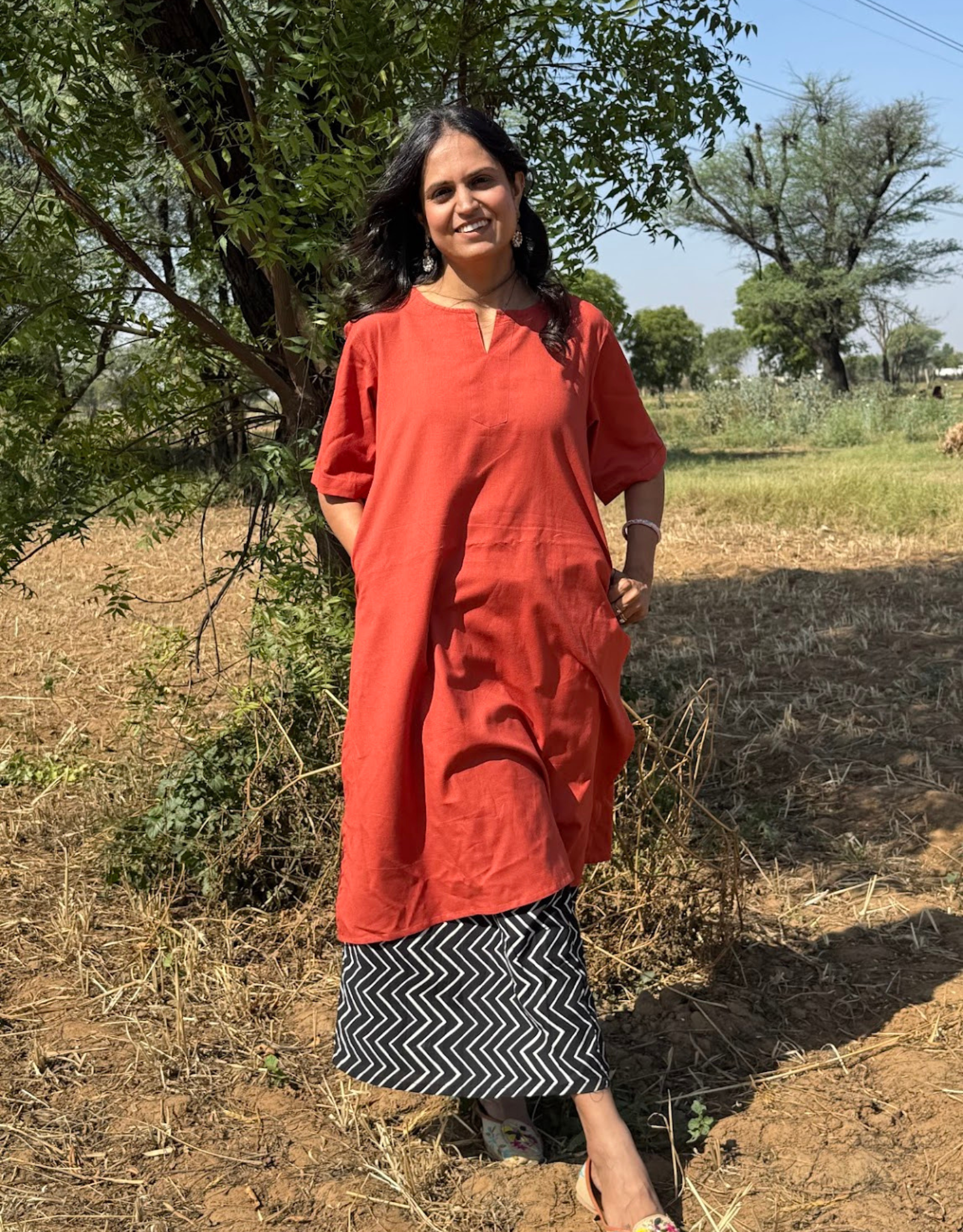 Rust-Black Culotte Cotton Flex Co-Ord Set