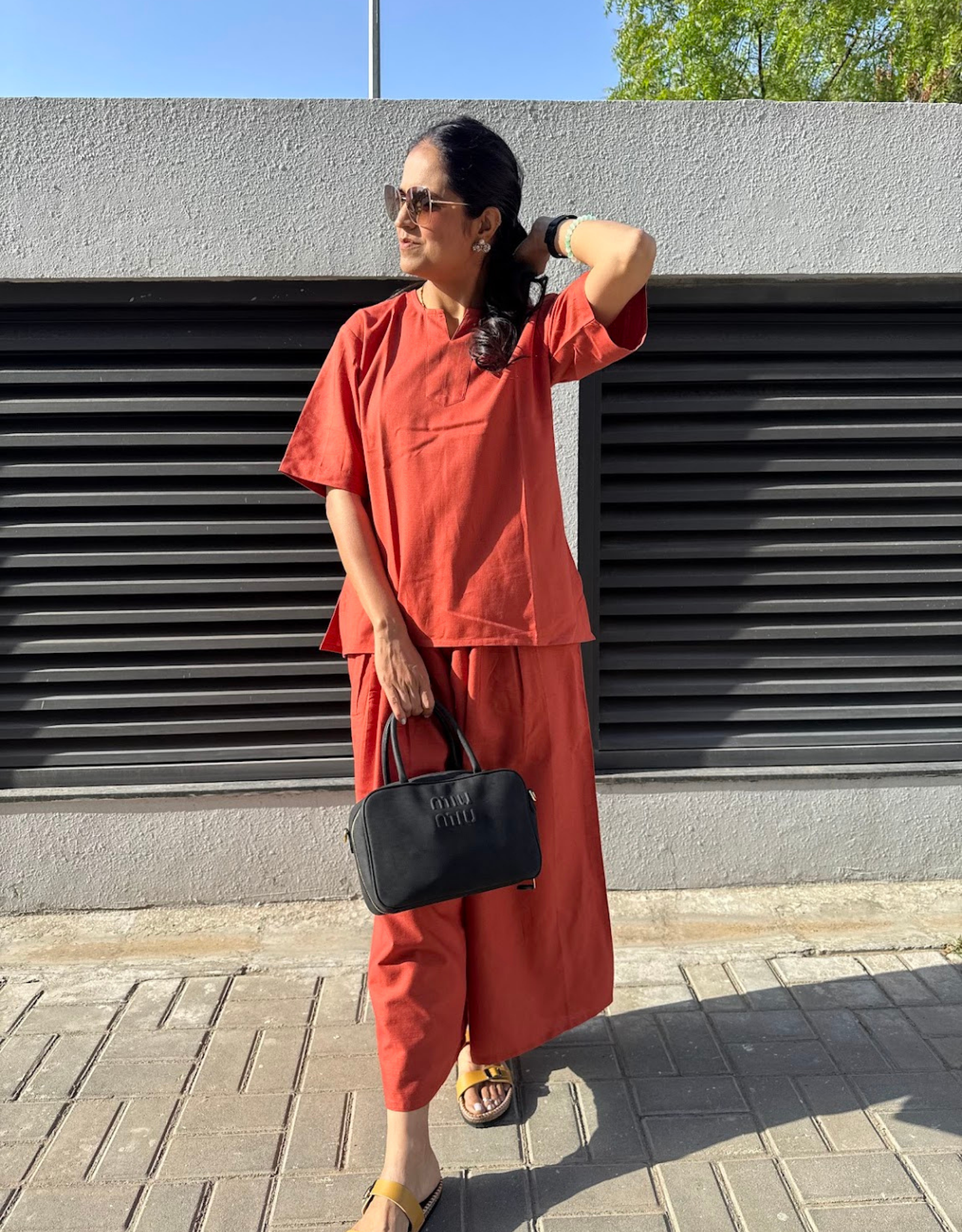 Rust Short Culotte Cotton Flex Co-Ord Set