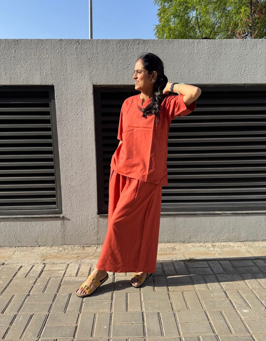 Rust Short Culotte Cotton Flex Co-Ord Set