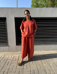 Rust Short Culotte Cotton Flex Co-Ord Set