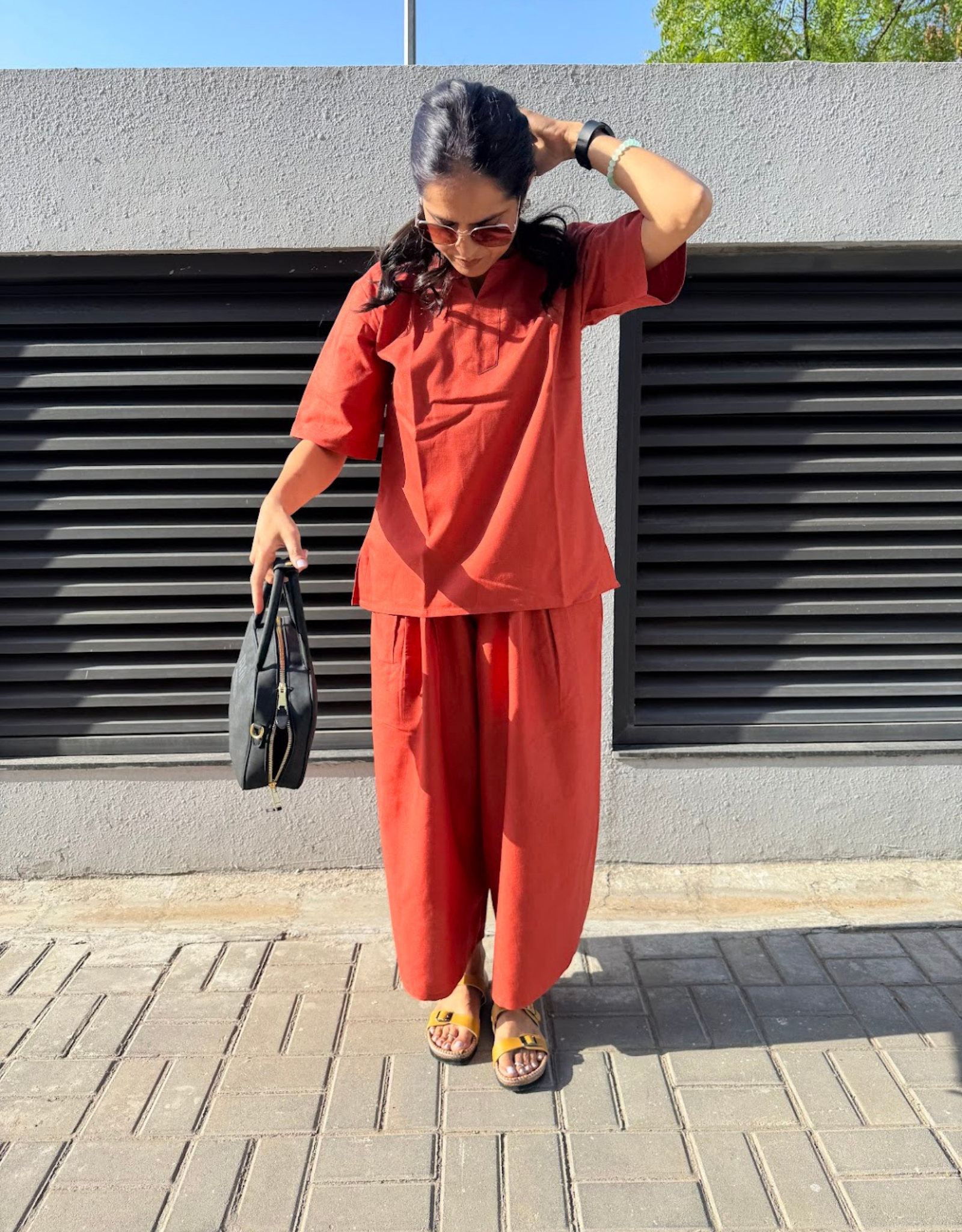 Rust Short Culotte Cotton Flex Co-Ord Set