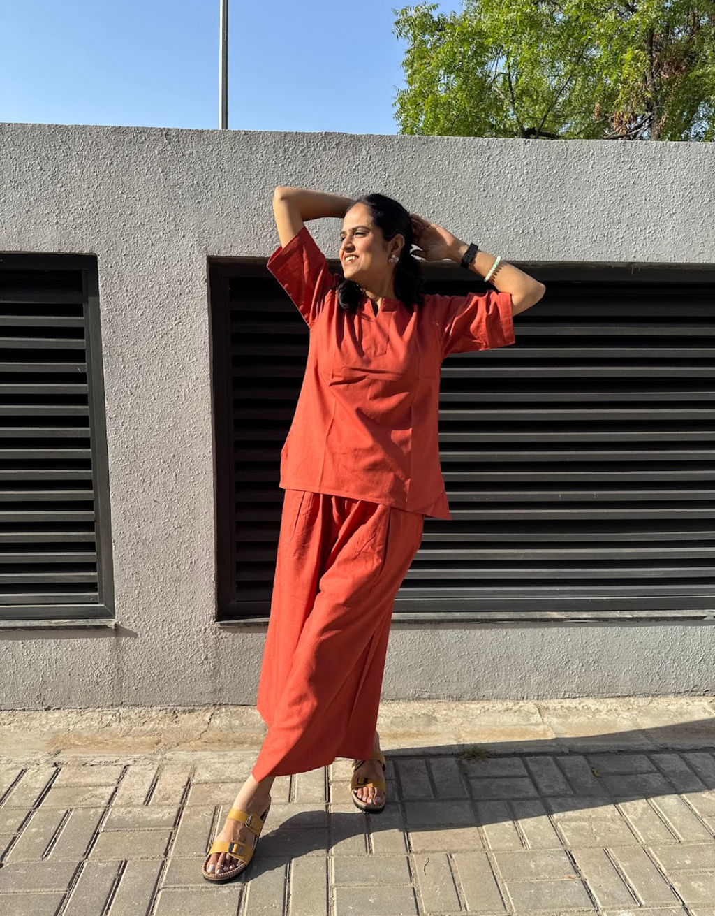 Rust Short Culotte Cotton Flex Co-Ord Set
