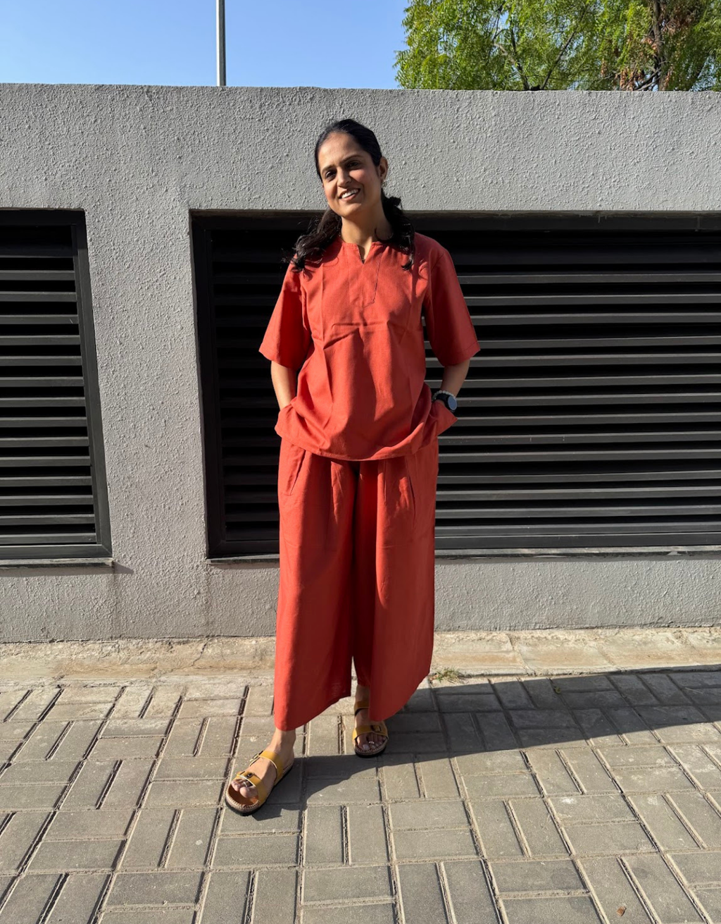 Rust Short Culotte Cotton Flex Co-Ord Set