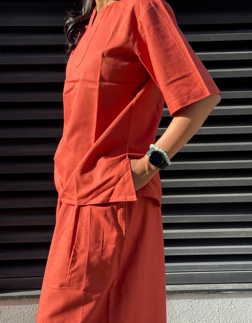 Rust Short Culotte Cotton Flex Co-Ord Set