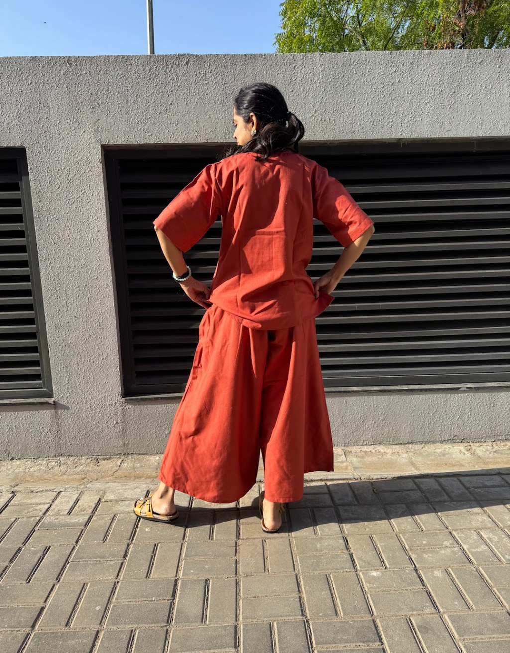 Rust Short Culotte Cotton Flex Co-Ord Set