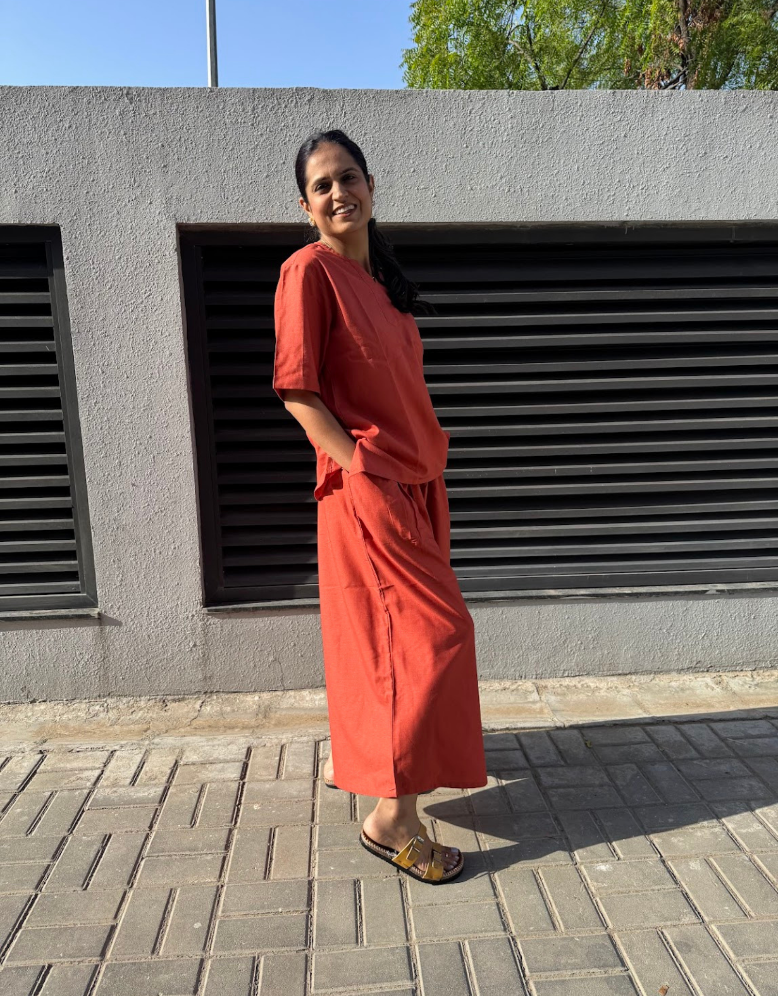 Rust Short Culotte Cotton Flex Co-Ord Set
