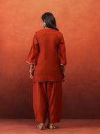MulChanderi Short Kurta With Balloon Pant - Rust