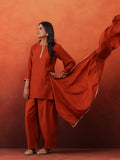 MulChanderi Short Kurta With Balloon Pant - Rust