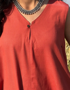 Rust Cotton Flex Sleeveless Long Dress