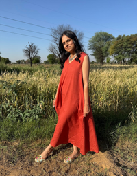 Rust Cotton Flex Sleeveless Long Dress