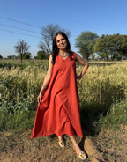 Rust Cotton Flex Sleeveless Long Dress